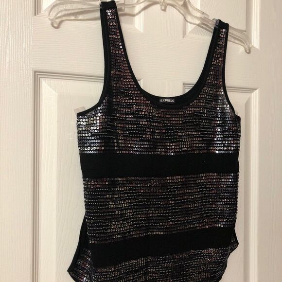 Express Sleeveless Top Size Small Black With Silver Sequins and Beads - Picture 3 of 10